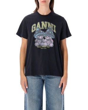 Ganni Basic Tshirt Ss Relaxed Teddy Mushrooms - Black