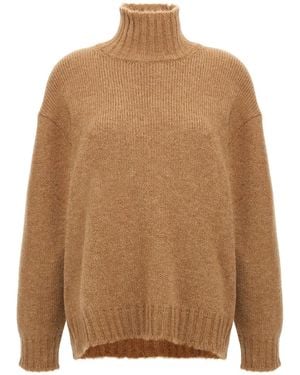 Jil Sander Alpaca Blend Turtleneck Jumper With High Neck And Long Cuffed Sleeves - Brown