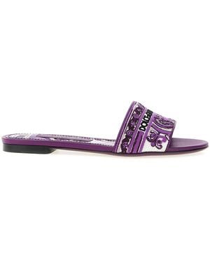 Dolce & Gabbana Dolce & Gabbana 'Maiolica' Embroidery Slides - Purple