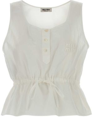 トップス MIU MIU Frills Tops Miu Miu Ruffle Front Gingham Cotton Crop Shirt women - Glamood Outlet