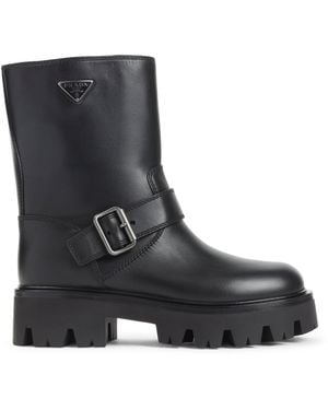 Prada Leather Ankle Boots - Black