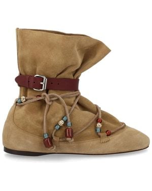 Isabel Marant Suede Slouch Ankle Boots With Beaded Lace-Up Detail - Natural