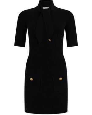 Elisabetta Franchi Mini Knitted Dress With Scarf - Black