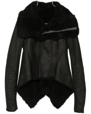 Rick Owens Naska Asymmetric Jacket With Shearling Trim - Black