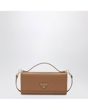 Prada Caramel-Coloured Saffiano Leather Wallet With Shoulder Strap - Brown