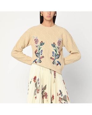 Etro Wool Sweater With Embroidery - Natural