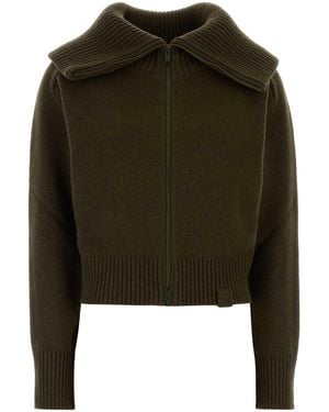 Victoria Beckham Wide Collar Zipped Sweater - Green