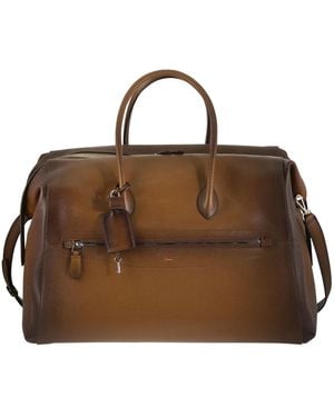 Santoni Leather Holdall With Shaded Finish - Brown