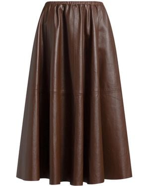 Alberta Ferretti Flared Leather Midi Skirt - Brown