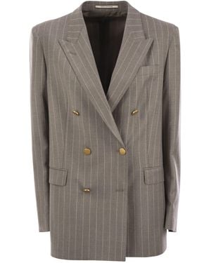 スーツ TAGLIATORE Linen and cotton double-breasted pinstripe blazer Tagliatore Linen And Cotton Double-Breasted Pinstripe Blazer