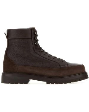 Brunello Cucinelli Grained Leather And Suede Lace-Up Boots - Brown
