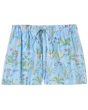 Gucci Printed Silk Twill Shorts - Blue