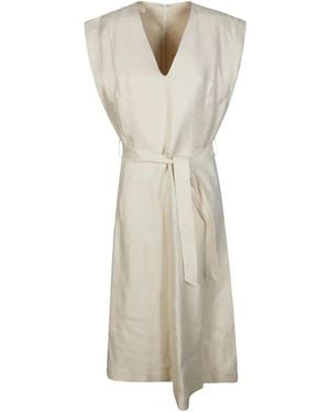 Incotex Lia V-Neck Belted Midi Dress - Natural