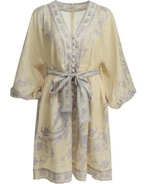 Zimmermann "Indra Plunge" Short Dress - Natural