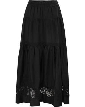 Maurizio Mykonos Cotton And Rayon Midi Skirt With Embroidered Inserts - Black