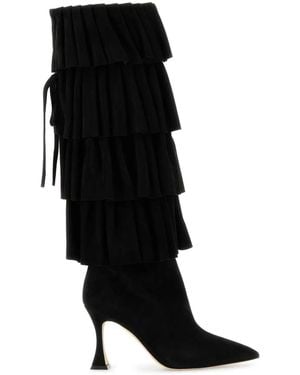 Manolo Blahnik Suede Miralone Boots - Black