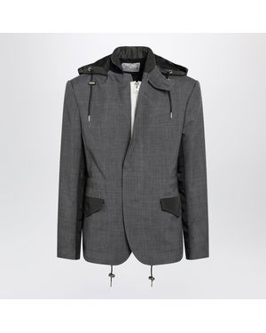 Sacai Khaki Wool And Nylon Jacket - Grey