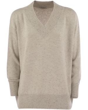 Brunello Cucinelli Cashmere And Silk Sweater With Micro Sequins - Multicolor