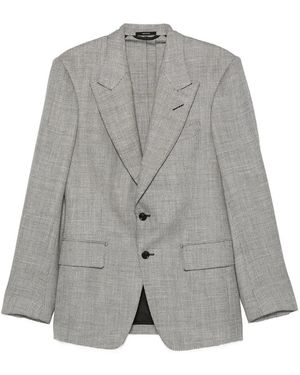 Tom Ford Herringbone-Pattern Wool Blend Blazer - Gray