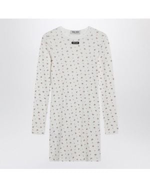 Miu Miu Flowers/Tobacco Jersey Dress - White