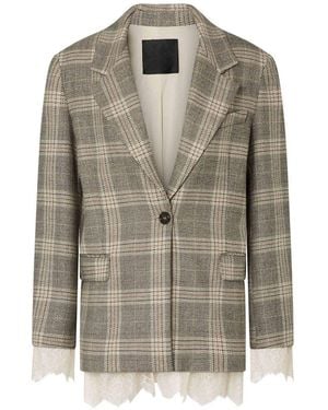 Liu Jo Check Blazer With Lace Details - Gray