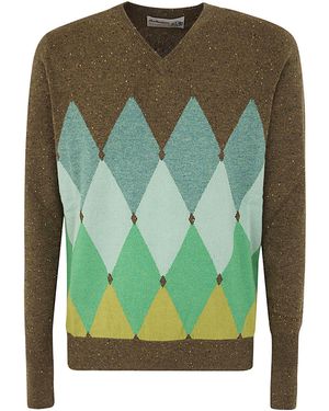 Ballantyne V Neck Pullover With Diamonds - Green