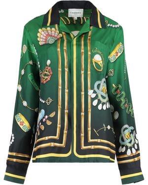 CASABLANCA Paysage Short Sleeve Silk Camp Shirt - Green
