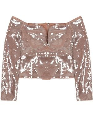 Self-Portrait Sequined Sleeveless Top - Pink