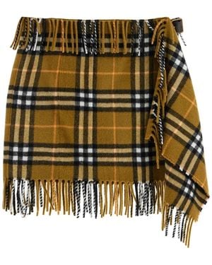 Burberry Wool And Cashmere Check Scarf Style Skirt - Metallic