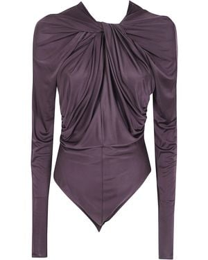 Balmain Long Sleeves Twist Detail Viscose Jersey Body - Purple
