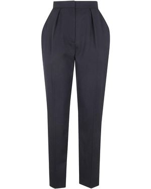 Balmain High Waisted Tailored "Grain De Poudre" Trousers - Blue