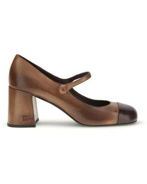 Miu Miu Leather Mary Jane Ballerinas - Brown