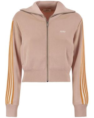 Autry Knitted Tennis-Style Zip Sweatshirt - Pink