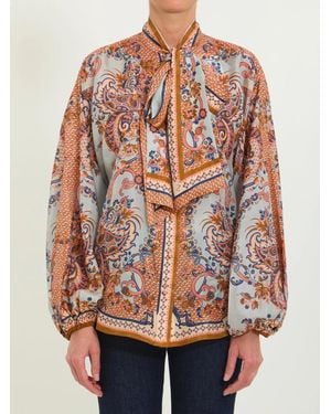 Zimmermann Aster Tie Neck Silk Blouse - Blue