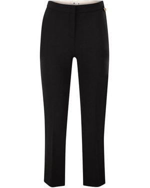 Elisabetta Franchi Lightweight Crepe Trousers With Charm Logo - Black