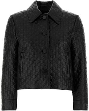 Gucci Leather Jacket With Gg - Black