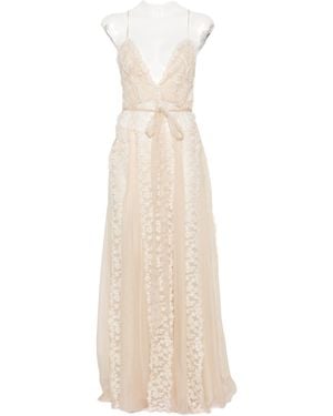 Fendi Floral-Lace Belted Maxi Dress - White