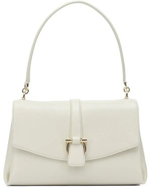 Ferragamo Leather Shoulder Bag With Flap - White