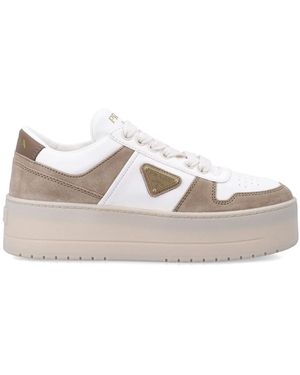 Prada Downtown Leather Trainers - Natural
