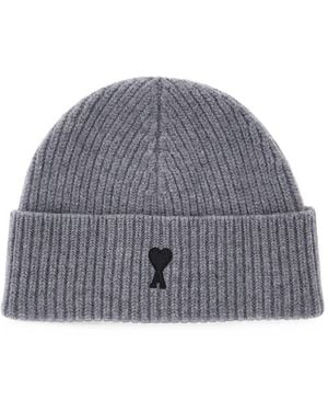 Ami Paris Ami De Coeur Wool Beanie - Gray