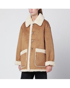 DUNST Faux-Leather Shearling-Effect Coat - Natural