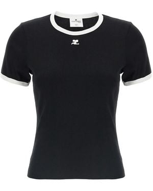 Courreges Signature Contrast' T-Shirt - Black