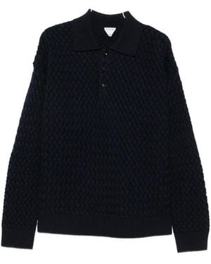 Bottega Veneta Wool Polo Jumper Featuring A Three-Button Closure And Three-Dimensional Intrecciato Pattern - Black