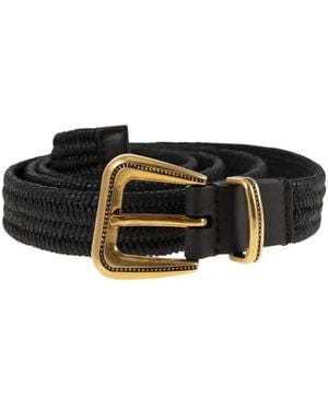 Brunello Cucinelli Rustic Woven Linen Belt - Black