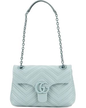 Gucci Light Nappa Leather Small Gg Marmont Shoulder Bag - Blue