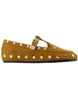 Ganni Stud-Embellished Ballet Flats - Brown