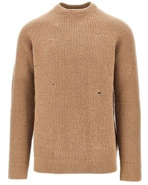 Laneus Alpaca-Wool Blend Crewneck Sweater - Brown