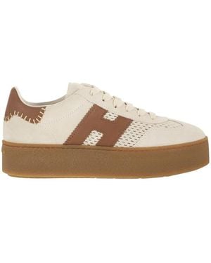 Hogan Platform Suede Sneakers With Perforated Side H Detail - Brown