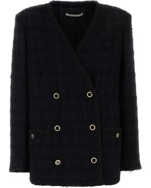 Alessandra Rich Check Tweed Boucle Double Breasted Jacket - Black