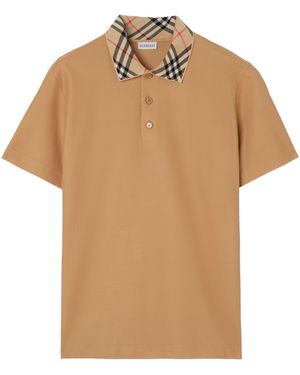 Burberry Check Collar Cotton Polo Shirt - Natural